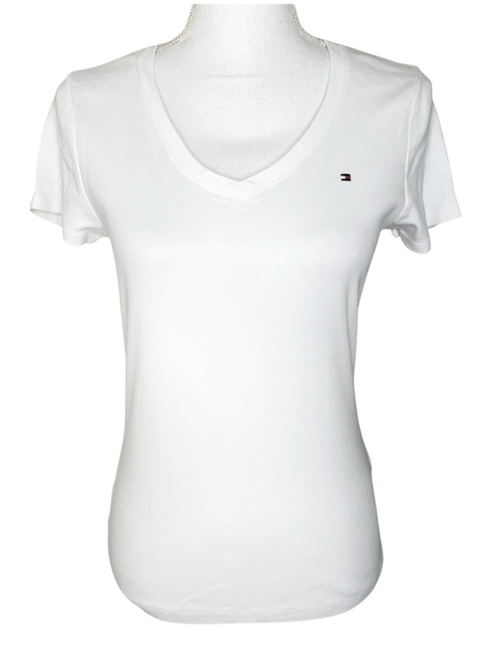 Tommy Hilfiger Women Short Sleeve V-Neck Tshirt‎ White Small 100% Cotton